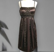 Y2K Sue Wong Nocturne Silky Beaded Sequin Slip Dress Satin Cocktail Party Bronze