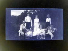 1910s Farm Family Grandparents Children Dog Photo Negative Vtg Americana M