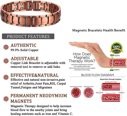 Herren Armband Magnetfeldtherapie Arthritis Schmerzlinderung reines massives Kupfer Armreif - Bild 7 von 14
