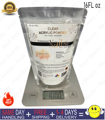 Veencys Acrylic Powder, Professional Acrylic Nail System, Clear 16 Fl oz .