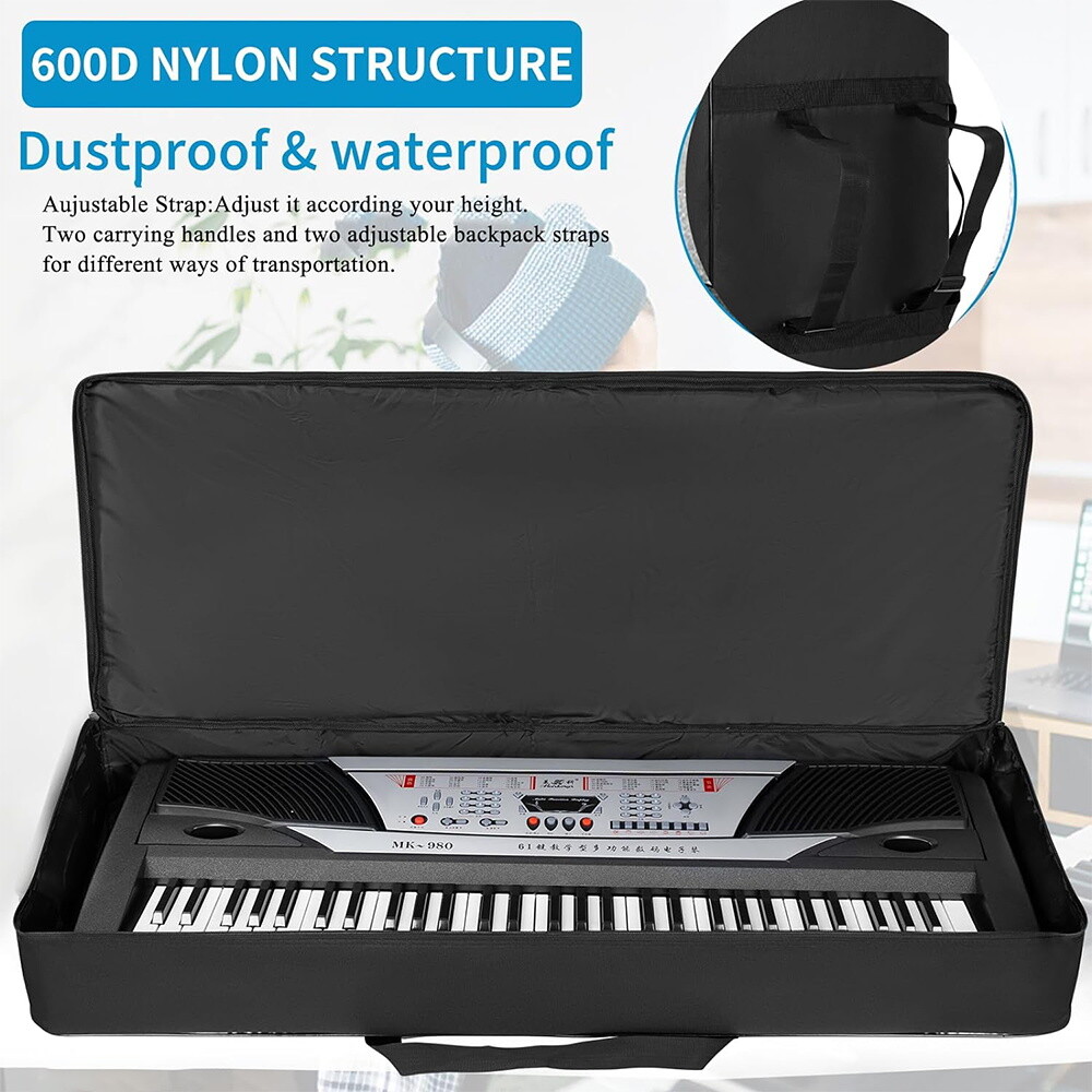 Borsa da trasporto tastiera portatile 61 tasti lettera pianoforte elettronico custodia gig bag UK foto 4