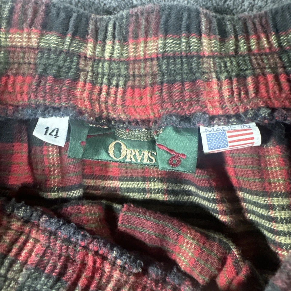 复古 90 年代 Orvis 羊毛混纺 Midi 格纹裙 14 码红色 DIY 两开衩垃圾弹性 — 第 4/4 张图片