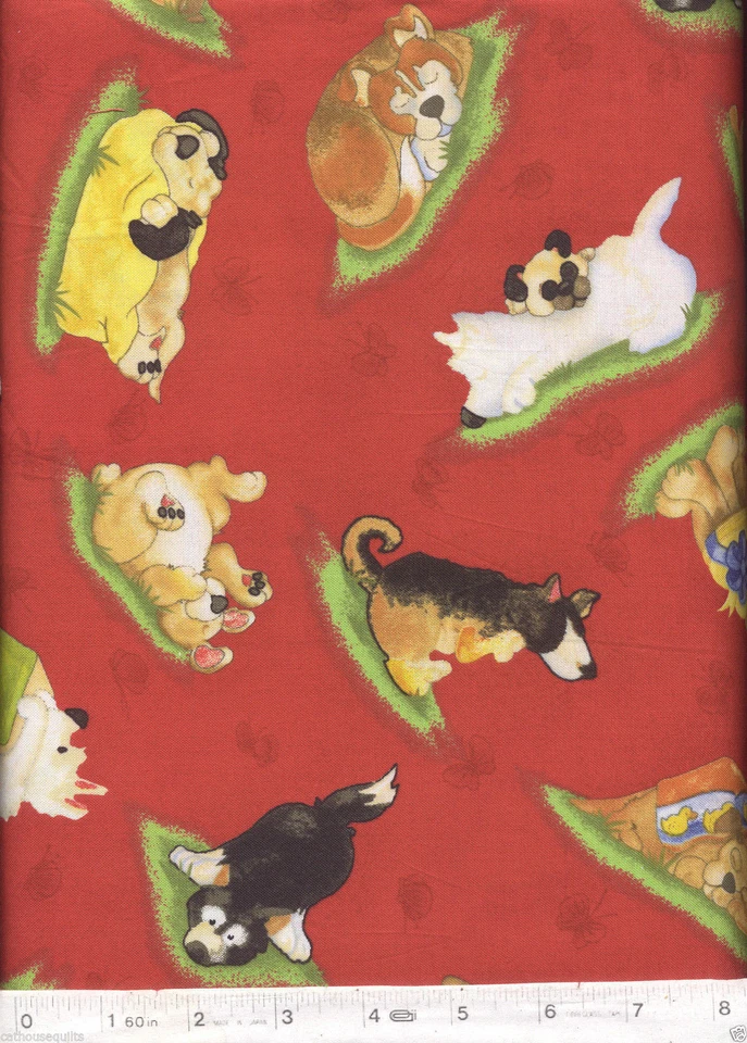 Tela de edredón Puppy Dreams roja SSI - Envío gratuito - 1 yarda Foto 2 de 2