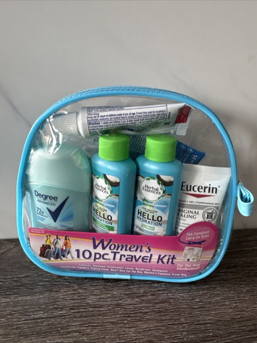Women's 10 Piece Travel Kit With TSA Compliant Sizes Shampoo