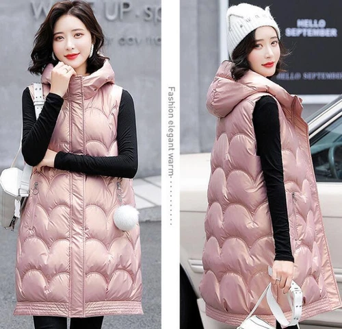 Women Coat Hooded Down Cotton Vest Waistcoat Long Jacket Sleeveless Gilet Coats - Picture 8 of 12