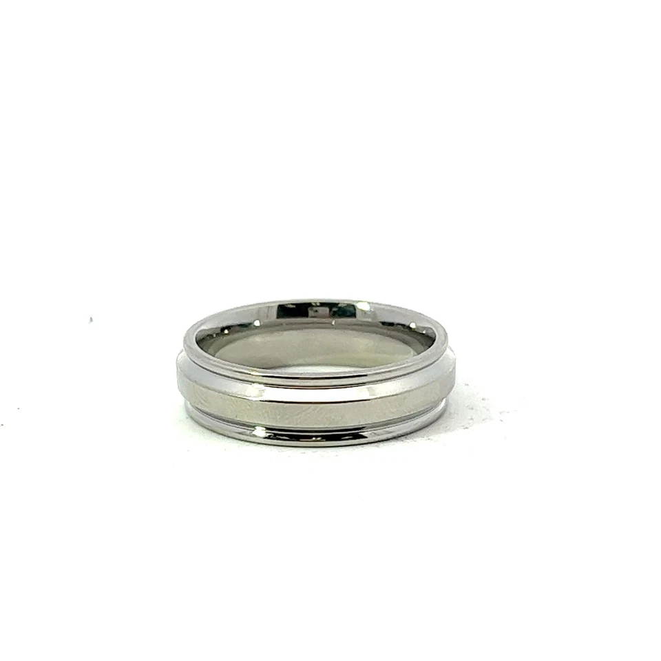 Anillo Triton Acero Inoxidable 7mm Centro Satinado Pulido Borde Acanalado Banda Foto 3 de 4