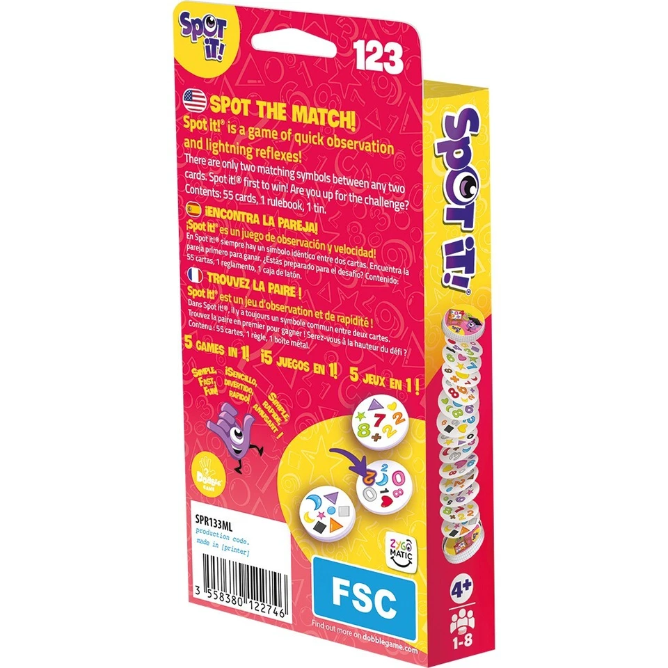 Spot It! 123 Eco-Blister Family Party Card Game SP133ML Dobble Numbers 1, 2, 3 - Image 2 of 4