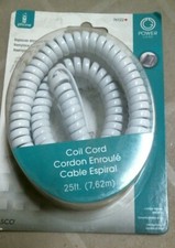 Jasco Power Gear 76122 Coil Cord, White, 25', FREE SHIPPING