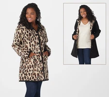 Susan Graver Weekend Reversible Polar Fleece Coat Black Animal 3X New