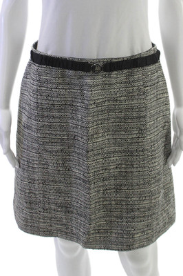 S Max Mara Women Black Wool A-Line Skirt Zip Knee Length Abstract Size 6