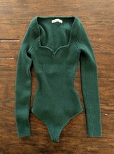 Abercrombie Fitch Bodysuit XS Ribbed Sweetheart Sweater Dark Green