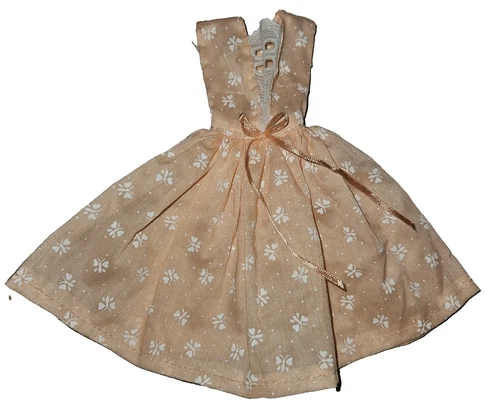Vintage VTG Barbie Peach Dress Floral Butterfly Clothes Accessories RARE
