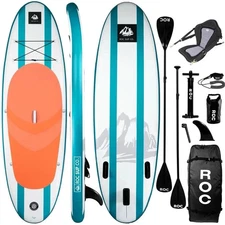 ROC Inflatable Stand Up Paddle Boards with Premium SUP Paddle & Aqua Kayak Seat