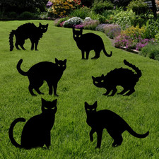 6 Pack Halloween Black Cat Yard Signs with Stakes Scary Silhouette Halloween Dec