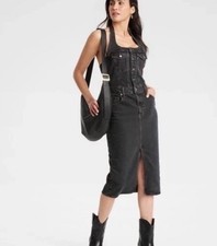 NWT UNIVERSAL THREAD WOMEN’S SEAMLESS DENIM BLACK WASH, MIDI HALTER DRESS SIZE 8