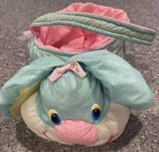 Easter Basket 1980 s Puffalump Style Blue Green Pink Bunny Shaped Plush See Pics