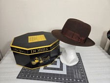 Vintage Dobbs Fifth Avenue NY Fedora Hat 7 Ribbon Band Dark Brown with box, nice