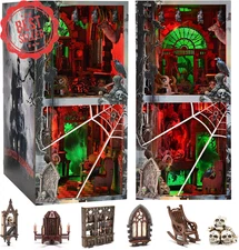 DIY Haunted Book Nook Kit w/ LED Light Miniature Dollhouse Halloween Bookend Set