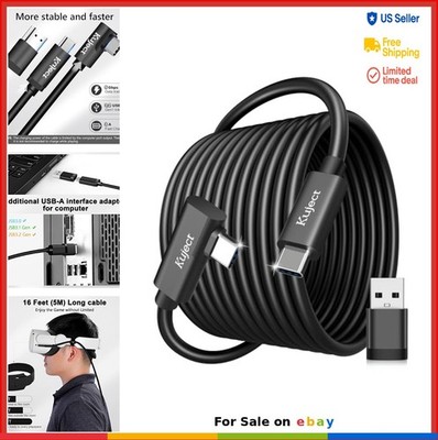 VR Link Cable 16FT USB 3.0 Type C for Quest 3 3S 2 Pro Pico 4 Steam VR Gaming