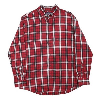 CHAPS Herren Hemd Rot Schwarz Karomuster XL Langarm Button-Down