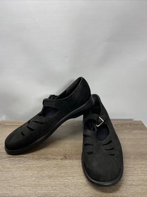 Munro Black Suede Nubuck Mary Jane Wedge Loafers Adjustable Strap/Buckle 10.5M