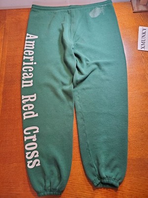 Vintage 80s Soffe American Red Cross Fleece Sweatpants Mens Large Green Faded