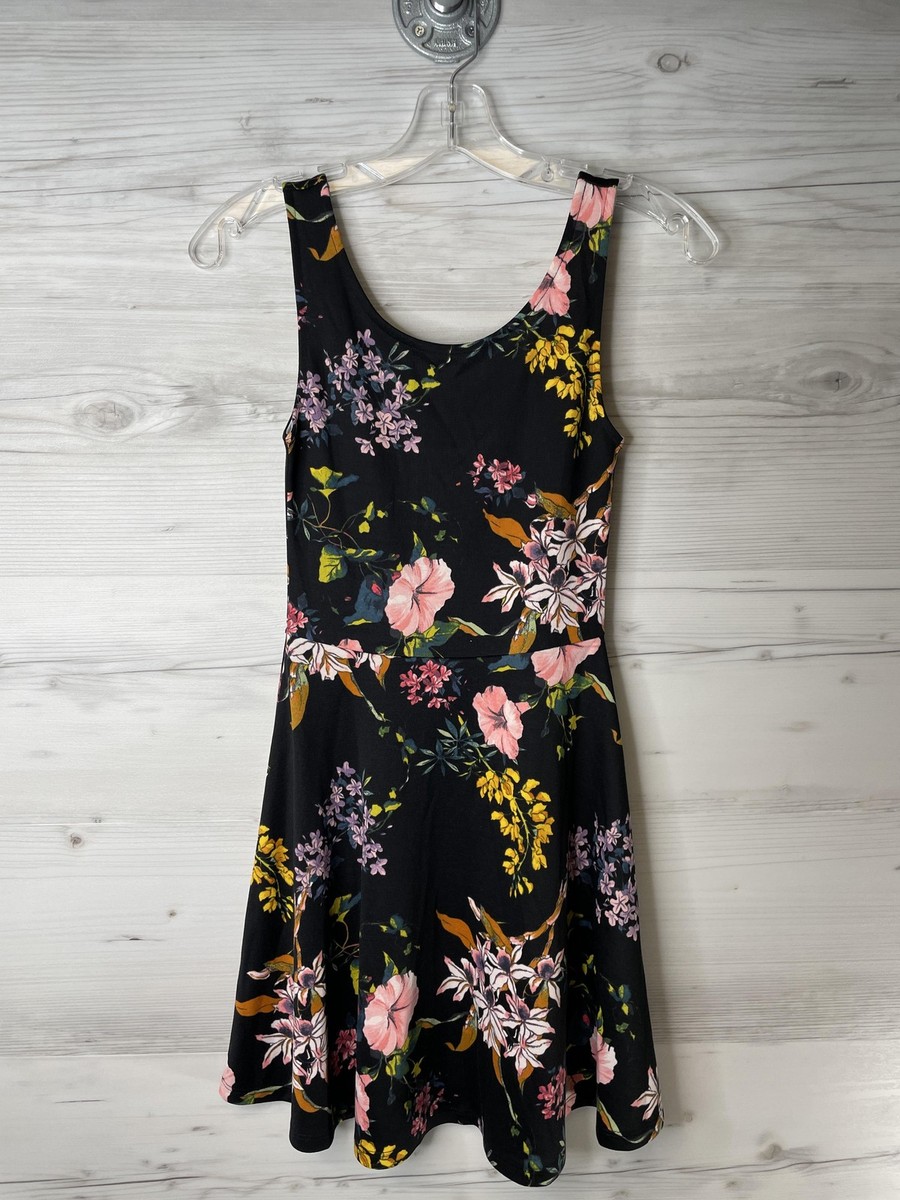 HM Divided Womens 2 Black Floral Sleeveless Skater Stretch Tank Dress 0303251 3