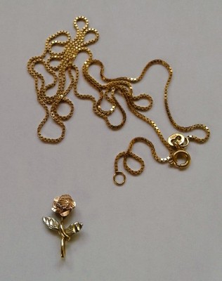 14K Gold 24'' Box Link Necklace Chain W/ 14K Rose Pendant Michael Anthony 3.8G