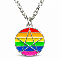 Regenbogen Pentakel AnhäNger Halskette Lgbtq Pride Pagan Wicca Emaille...