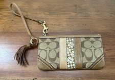 Vtg Coach Canvas/Leather Signature Wristlet No Hang Tag