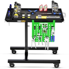 Adjustable Height Mobile Work Table with Rolling Wheels, Rolling Tray Table f...