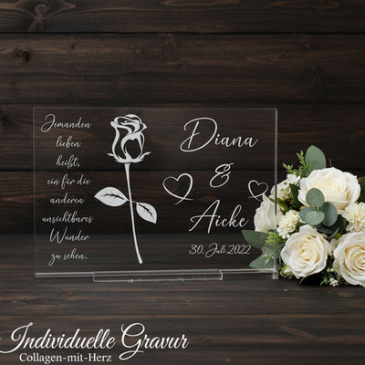 Aufsteller Acrylglas Gravur Geschenk Hochzeit Liebe Valentinstag Jahrestag Liebe