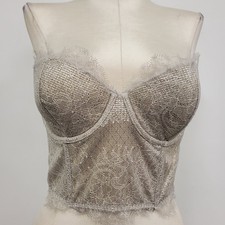 Victoria Secret Womens Gold Metallic Lace Underwired Corset Size 32B Coquette