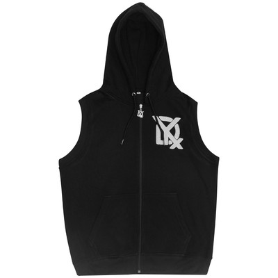 Men s Black Sleeveless Zip Hoodie Chenille Embroidery Streetwear hooded Vest
