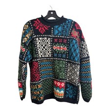 Vintage Gap Hand Knit Wool Sweater Patchwork Fair Isle Nordic Multi Color Small