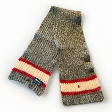 100 WOOL Polo Ralph Lauren Vintage Ribbed Winter Scarf White Red Grey RARE VTG