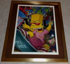 DEATH NYC ltd ed signed FRAMED graffiti art print 45x32cm Bart Simpson stoned