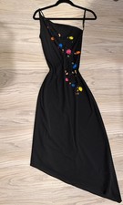 vintage 90’s laundry shelli segal asymmetrical dress one shoulder embroidered sm