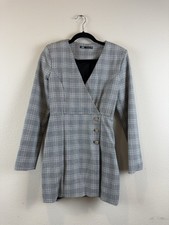 Zara Gray & Black Plaid Short Dress Size Small Long Sleeves