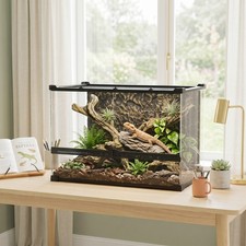 Glass Terrarium with Stone Background, Reptile Vivarium 50x30x35 cm Refurbished