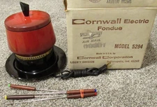 Vintage Corwall Electric Fondue Pot 5294 04-Flame 4 forks Mount Snow New open