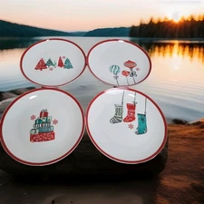 American Atelier Porcelain Plates 8" Salad Dessert Christmas Holiday Set of 4