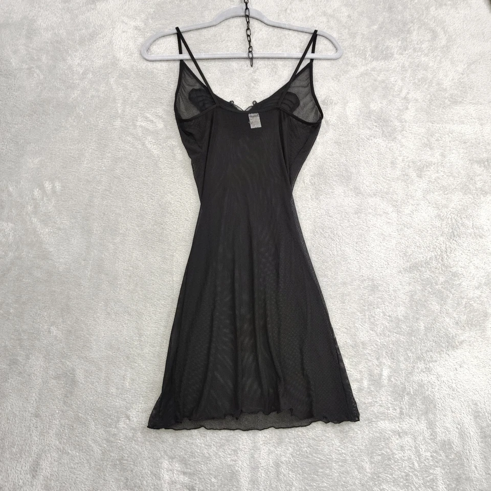 VTG Y2K Rampage Vestido mini babydoll de malla transparente negra M Bordado de mariposa Foto 2 de 4
