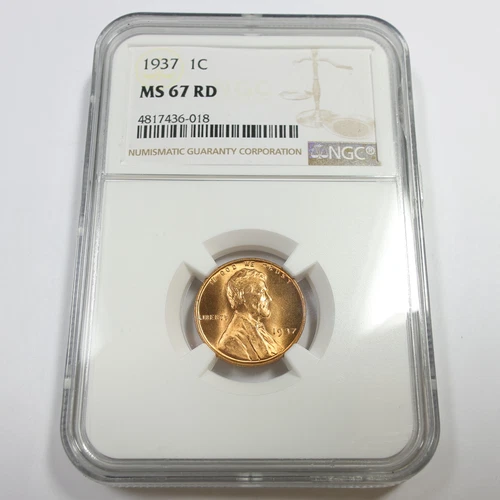 1937 P NGC MS67 RD RED - Lincoln Wheat Penny Cent 1c US Coin #58665B
