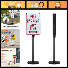 Portable Metal Sign Post 4ft Tall - Heavy Duty Cast Iron Base, Wind-Resistant, M