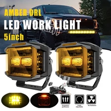 Pair 5"inch Side Shooter LED Work Driving Light Spot Pods DRL Amber offroad SUV