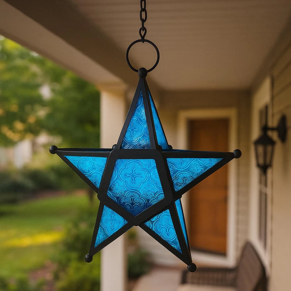 2x Candelabro Estrella Azul Metal Diseño Pentagrama para Navidad Hogar Decoración de Mesa Foto 4 de 4