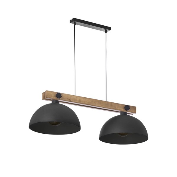 HäNgelampe HäNgeleuchte Schwarz Holz Metall 87 Cm 2X E27 LäNglich Esstisch-image