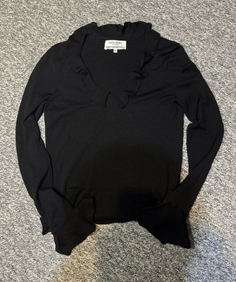 Yves Saint Laurent Rive Gauche Black Wool Ruffle Sweater Top Size M Luxury YSL