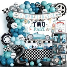 Two Fast Birthday Decorations   131 PCs Racing Car Themed Birthday Party Supp...